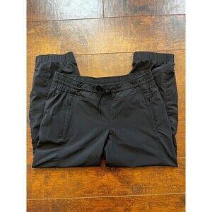 Athleta Womens Cropped Jogger SZ6 Elastic Hem Pull On Black Pockets